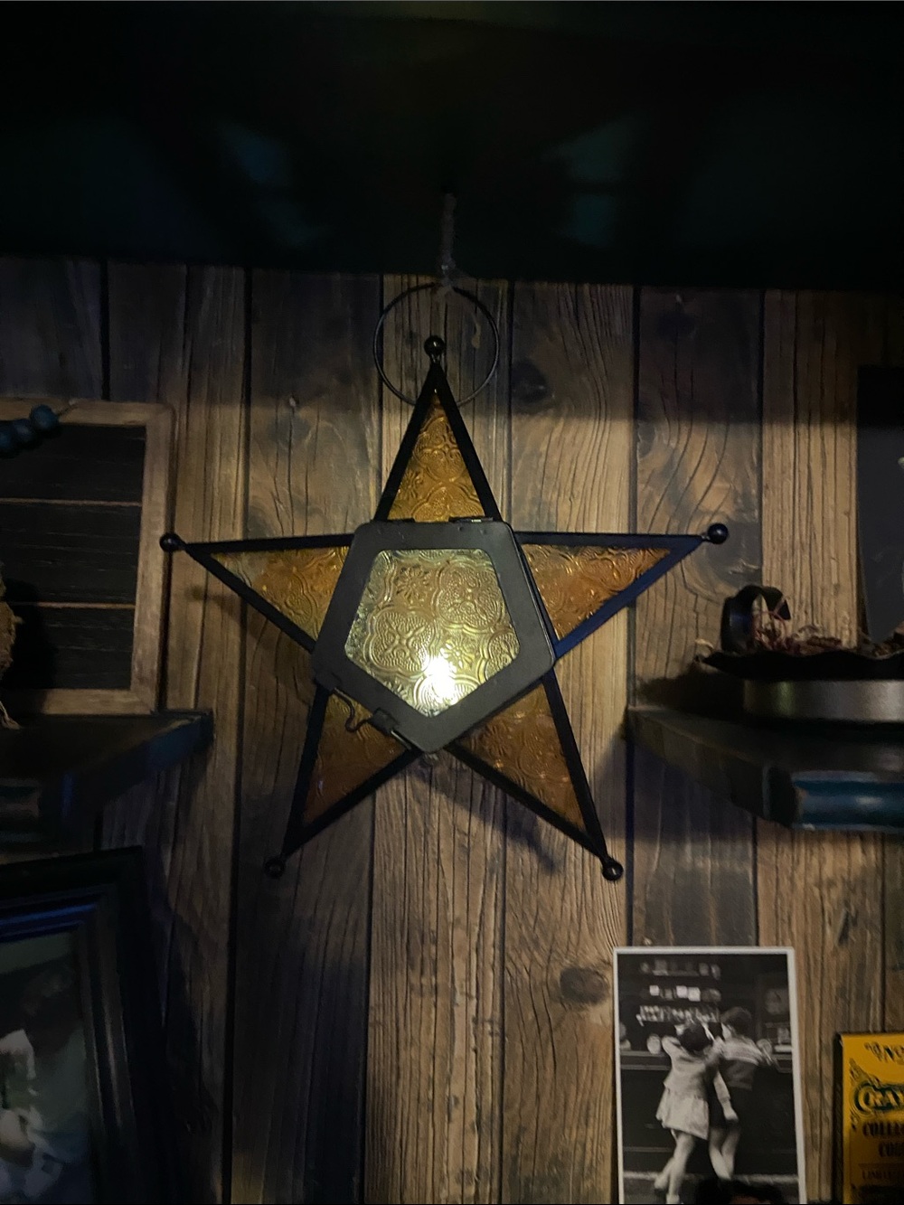 Amber Star Hanging Lantern - Decorative Metal & Glass Accent - Picture 2 of 5
